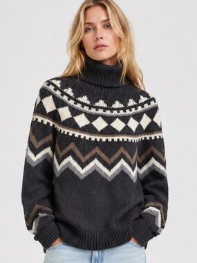 G. Label by Goop Made in Italy Nordic Fair Isle Sweater in Charcoal Grey